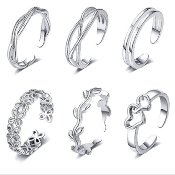 18K White Gold Adjustable Boho Open Toe Rings - Set of 20 - Picture 3 of 11